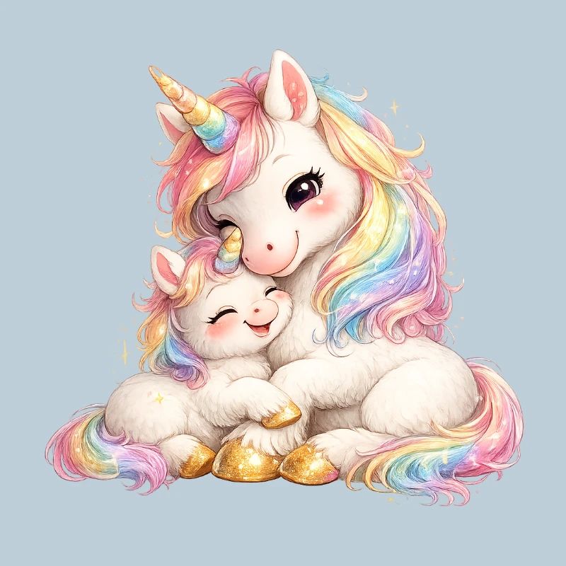 Mama-Einhorn kuschelt mit ihrem Baby