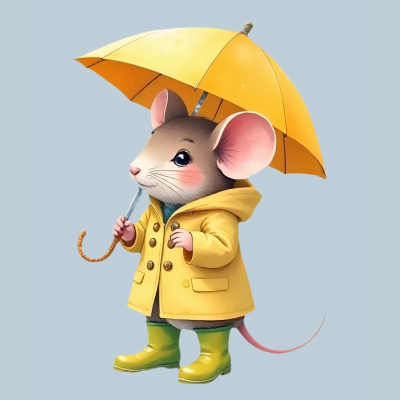 Souris en imperméable jaune