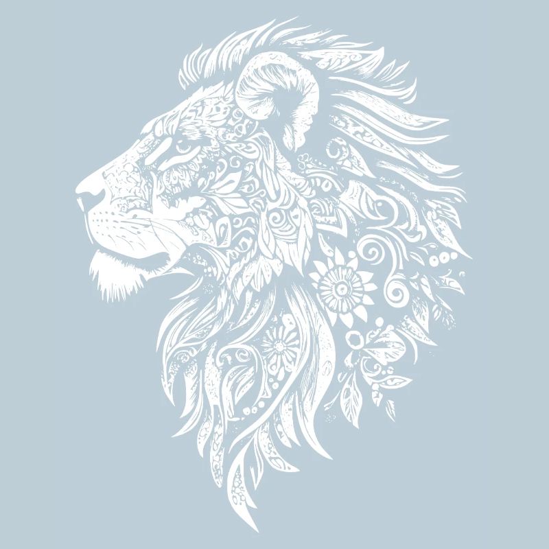 Powerful lion's head with floral dynamics