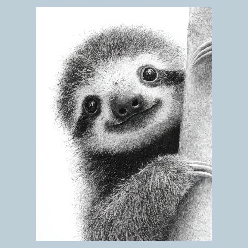 Cute Pencil Style Sloth Black White