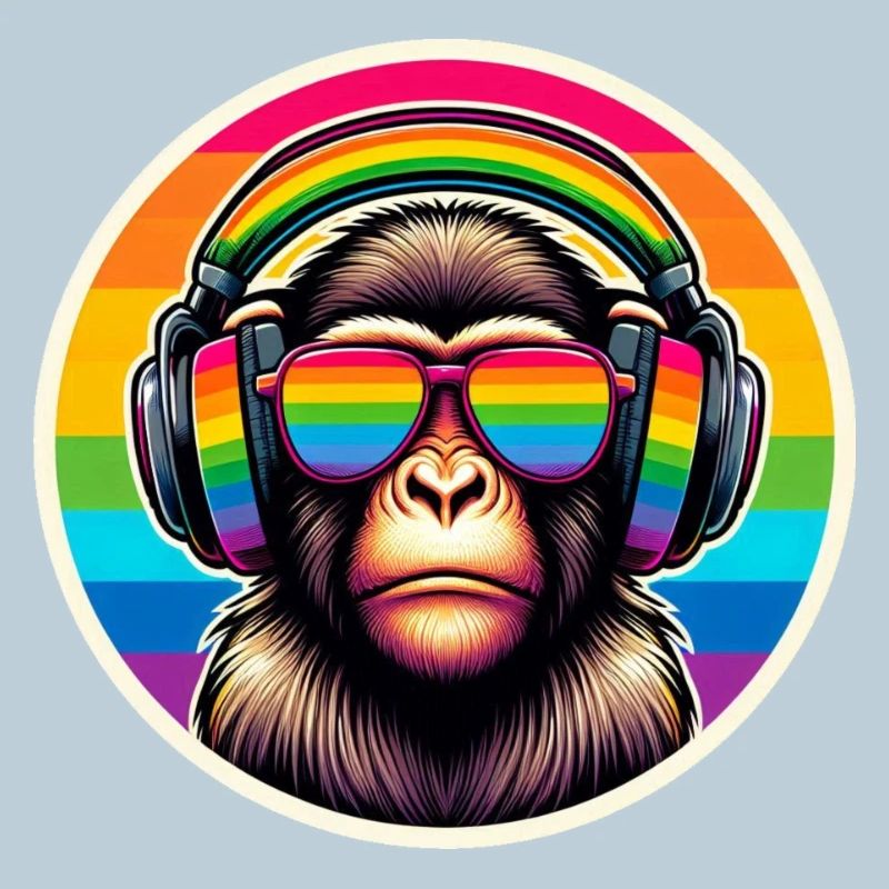 Affe Kopfhörer Brille Regenbogen bunt