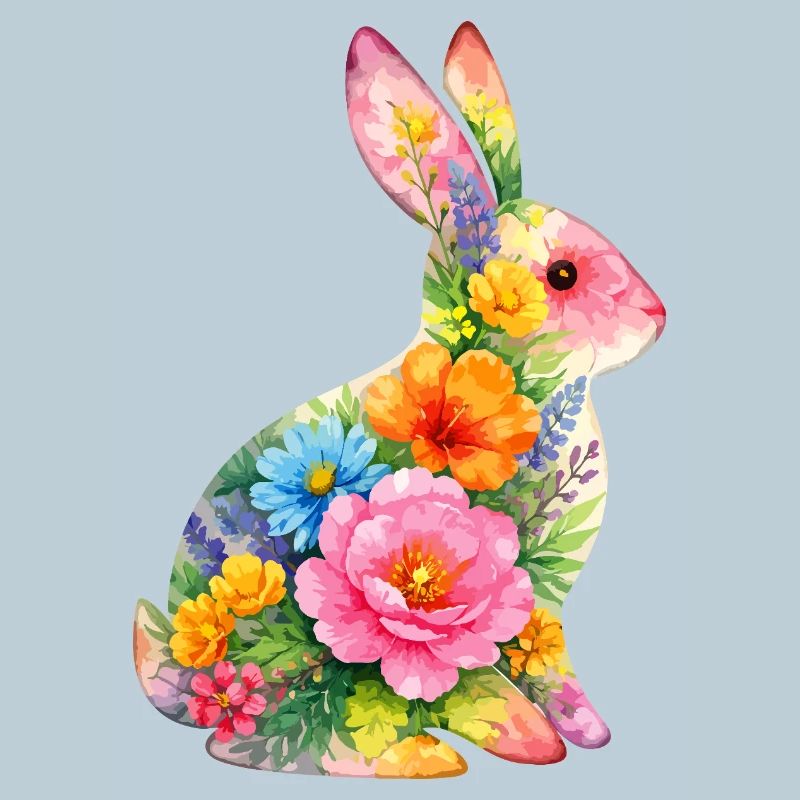 Bunny Watercolor Flowers Easter