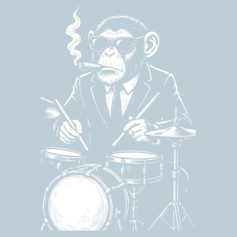 monkey with cigar playing the drums
