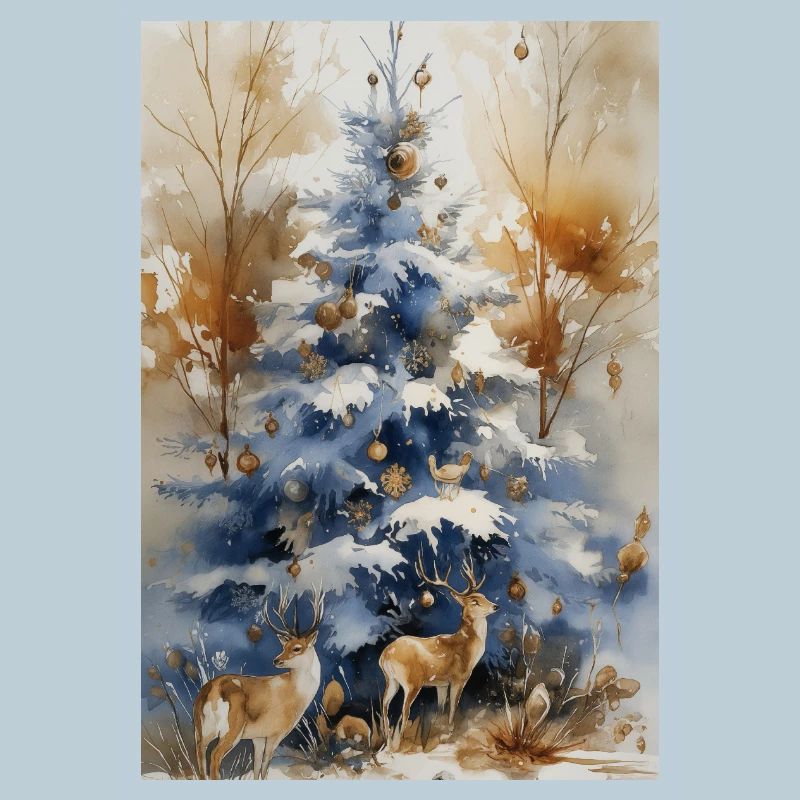 Blue Christmas Tree and Deer