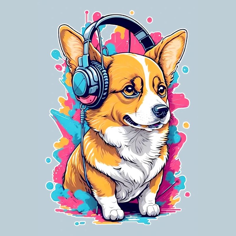 Corgi écoute de la musique