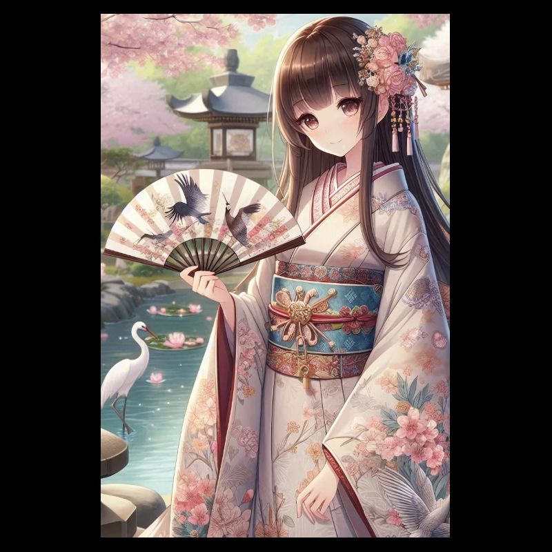 Sérénité japonaise élégante : kimono, fleurs de cerisier