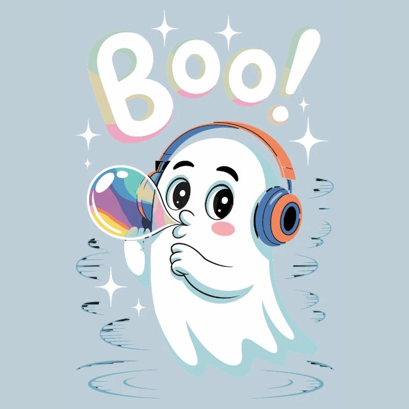 Boo Cute Headphone Ghost with Soap Bubble