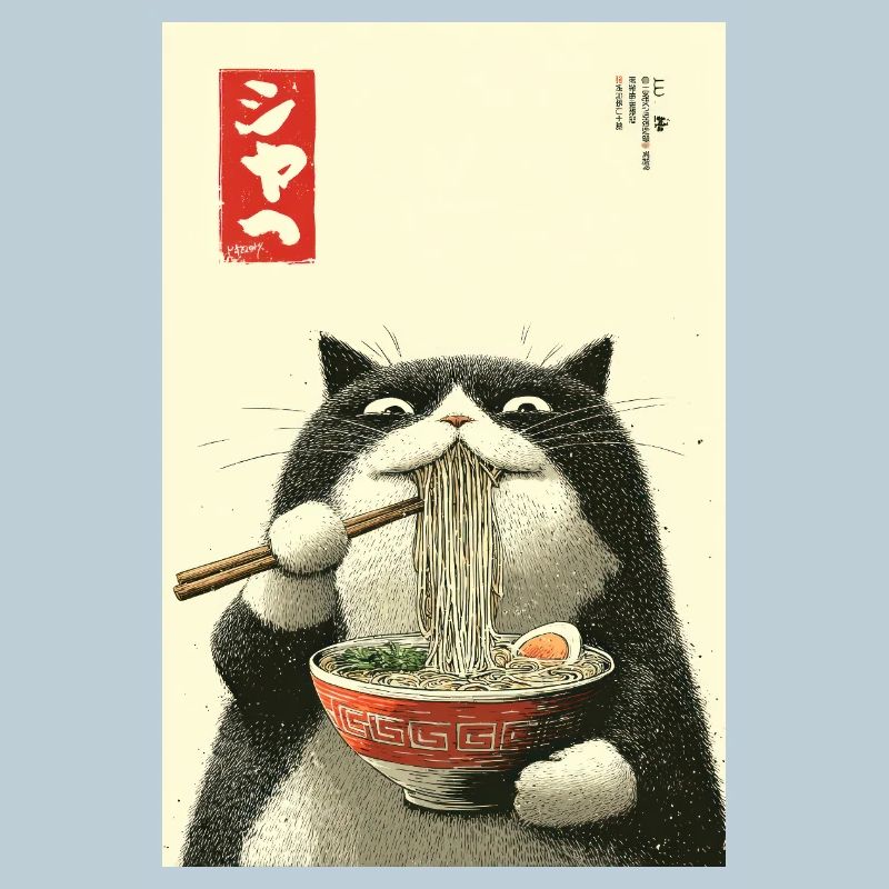 Ramen Cat dans le style Ukiyo-e