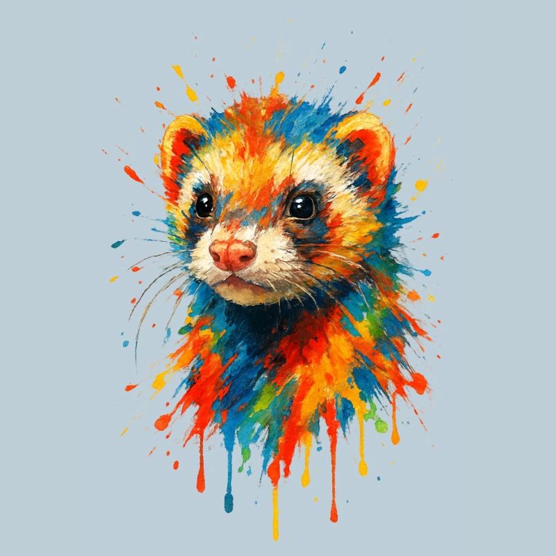 Artistic Ferret Colorful Paint Splash