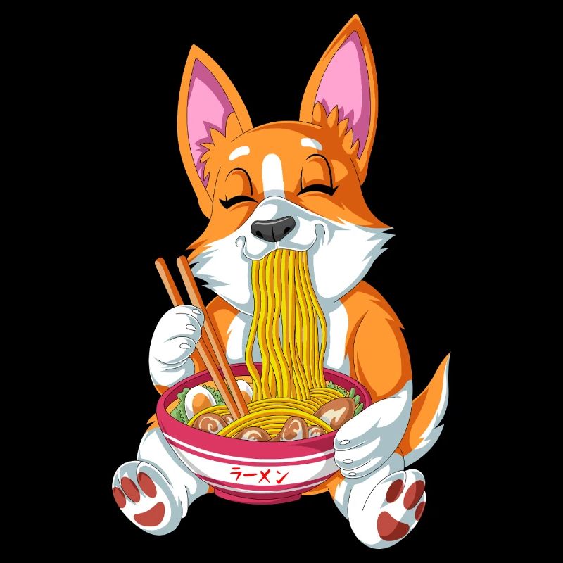 Corgi mignon dégustant des ramen