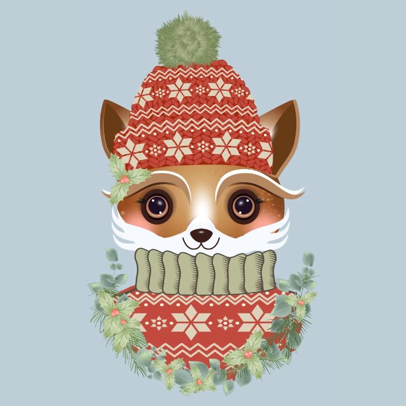 niedlicher Fuchs mit Pullover,Bommelmütze & Kranz