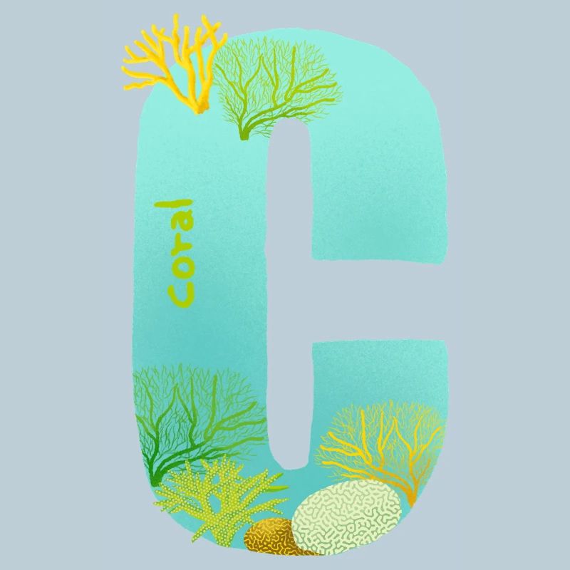 Récif de corail C lettre Design bleu vert Turquoise