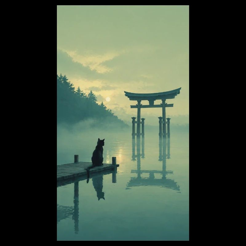 Black Cat on the Torii – Asian Zen Design