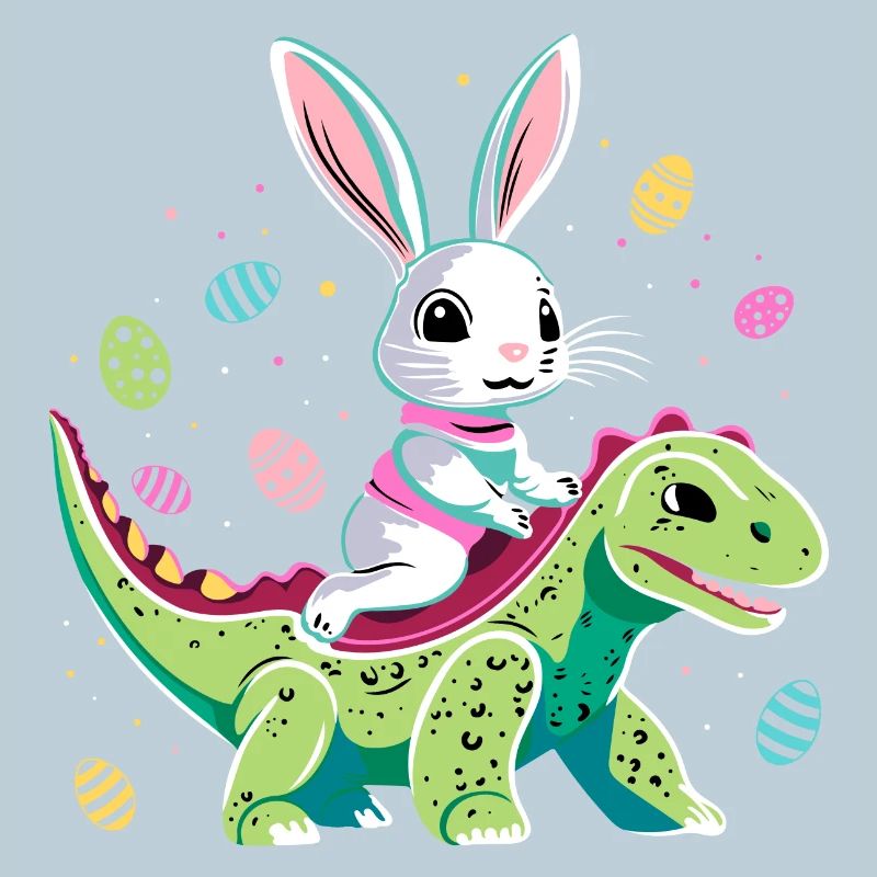 Osterhase reitet auf Dinosaurier