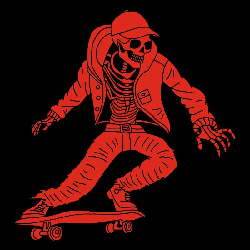 Red Skeleton on Skateboard