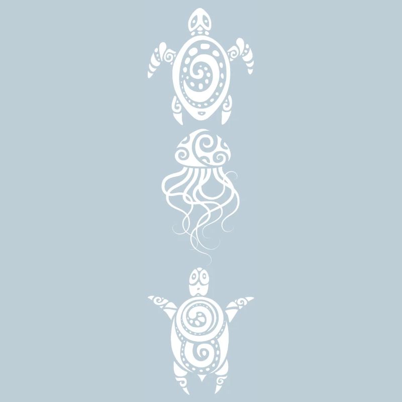 Two turtles and a jellyfish (white)