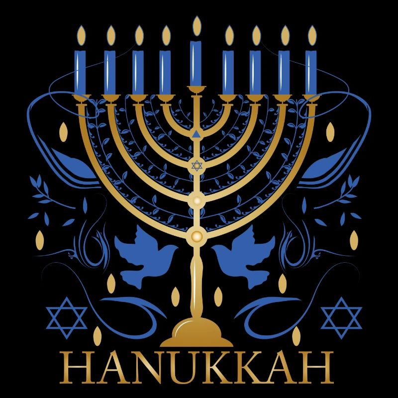goldfarbener Hanukkah Leuchter mit zwei Tauben