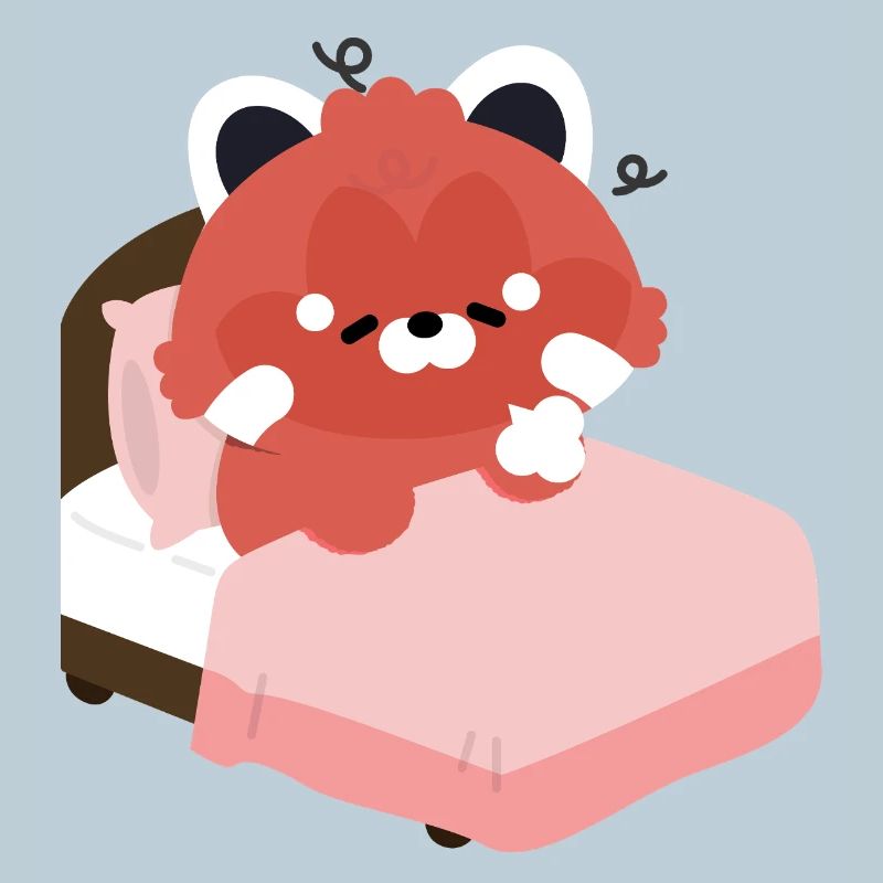 Tired Red Panda on Bed