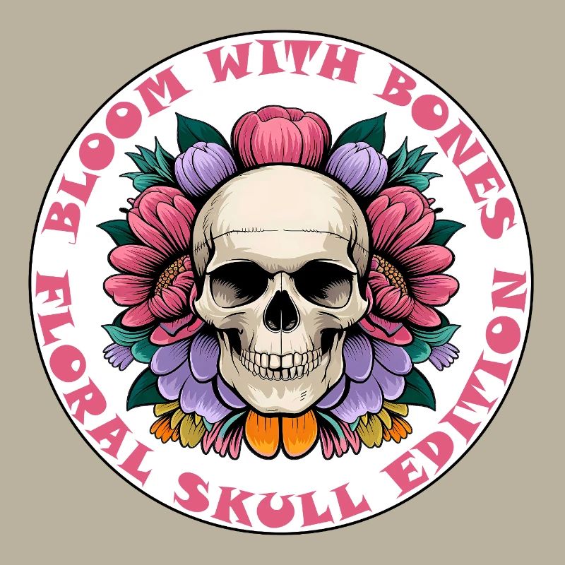 skull sticker bloom with bones flowers