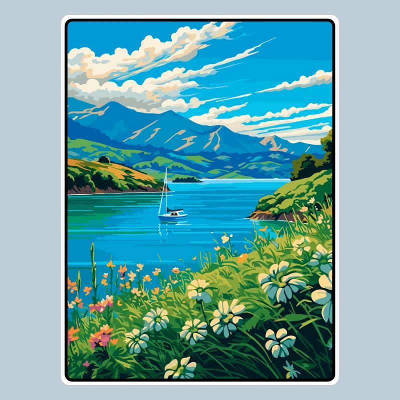 Vue sur le lac Azure avec fleurs sauvages