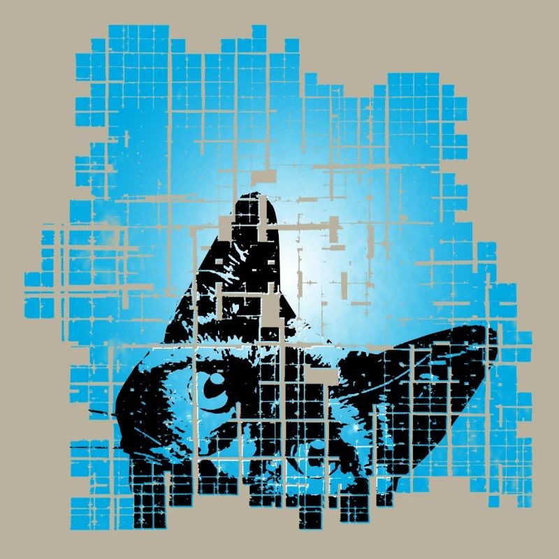 Cat in Pixel Grid Blue