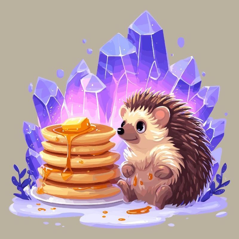 Hérisson avec des pancakes et des cristaux