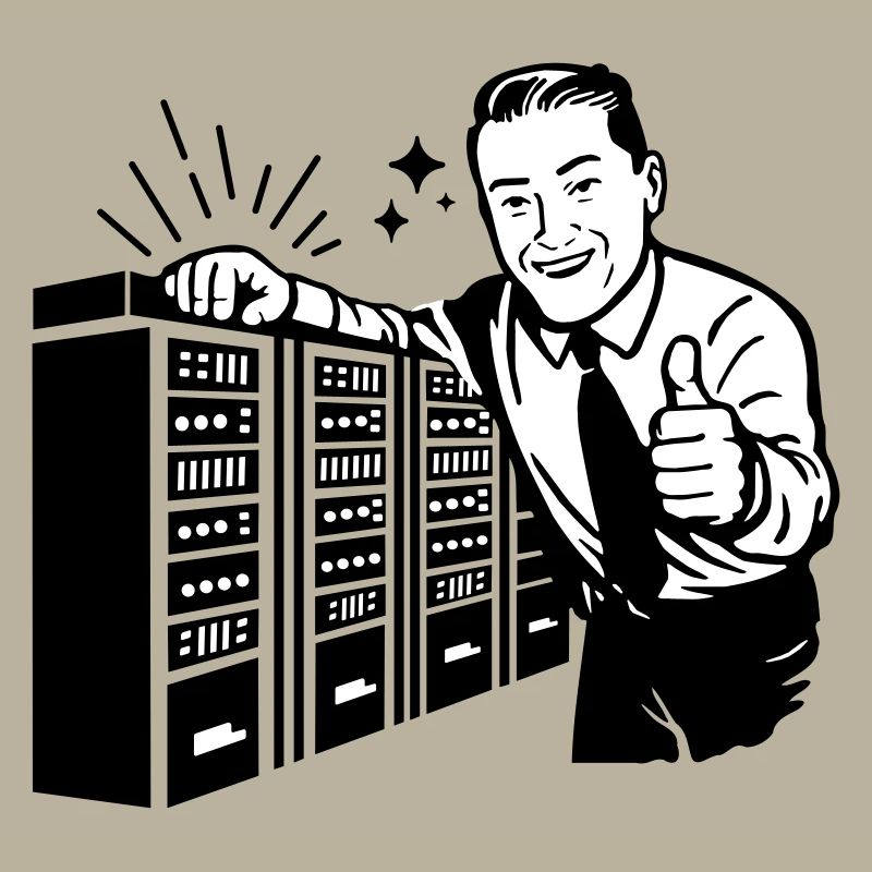 Retro IT Admin Smiling – Vintage Tech Support