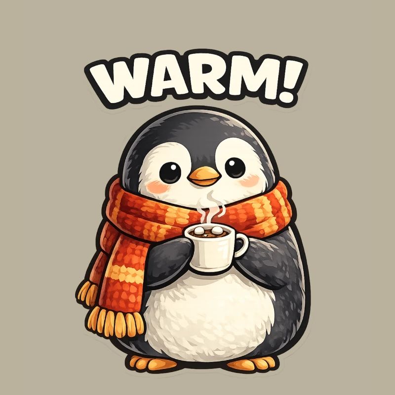 Warming penguin with coffee