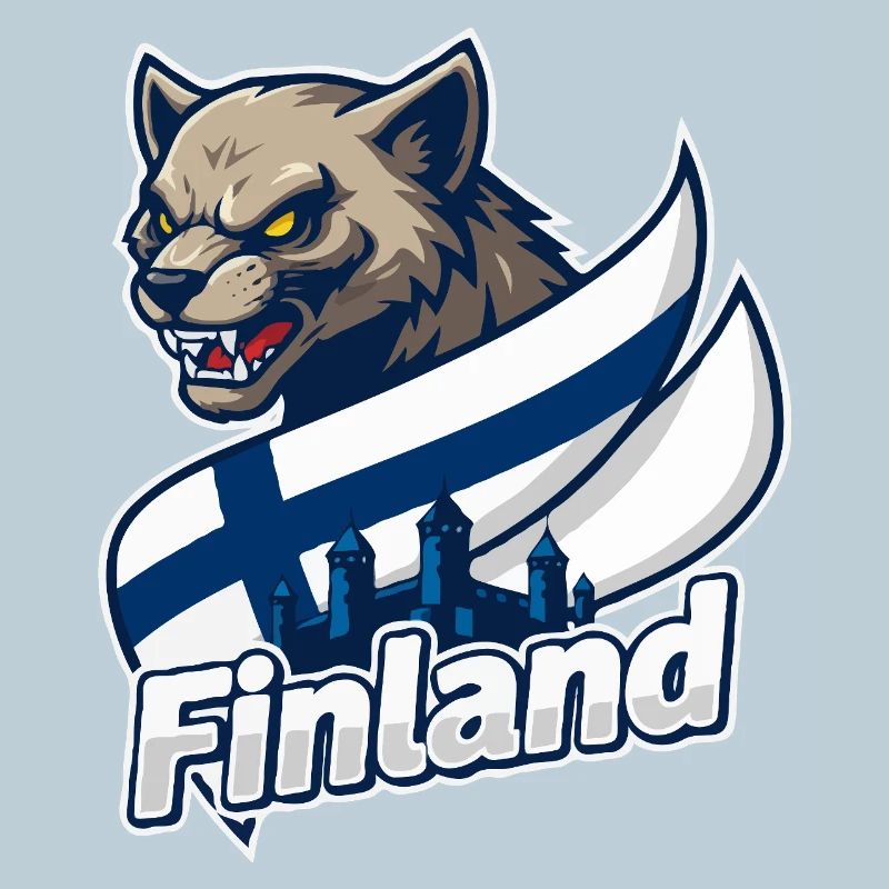 Le loup de Finlande avec drapeau finlandais