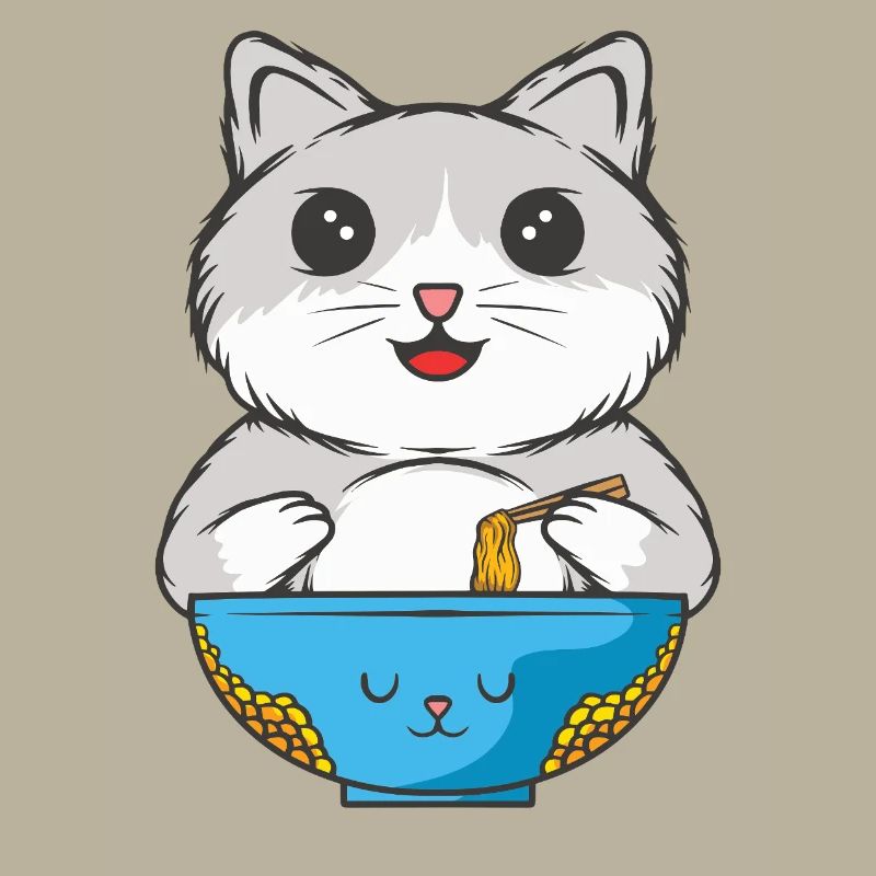Cat eats noodles