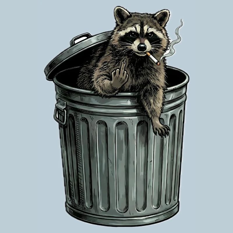 Trash PandaFrecher Waschbär im Mülleimer Zigarette