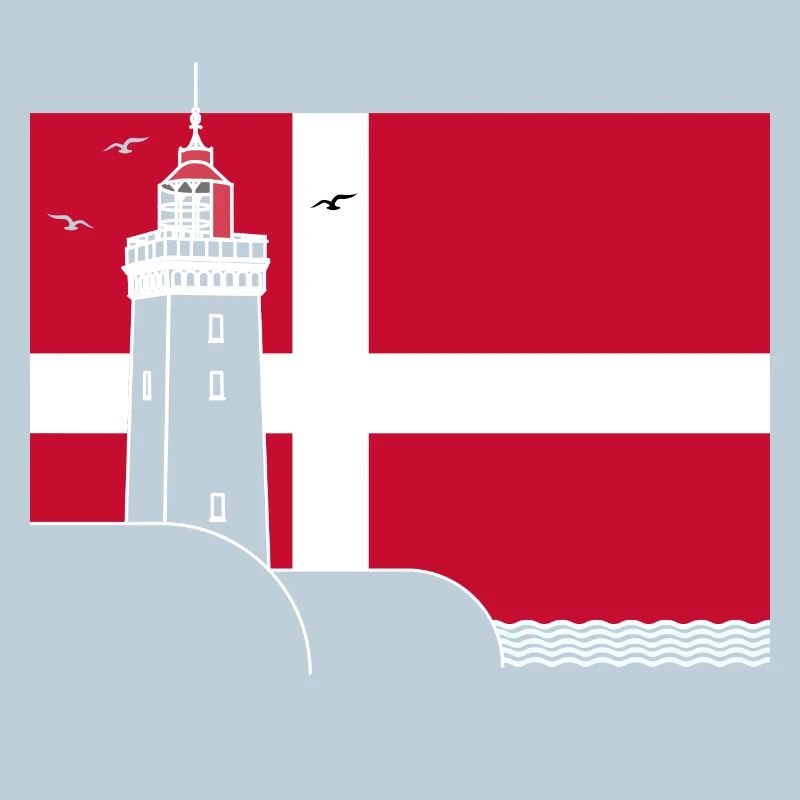 Drapeau du Danemark avec phare de Rubjerg Knude