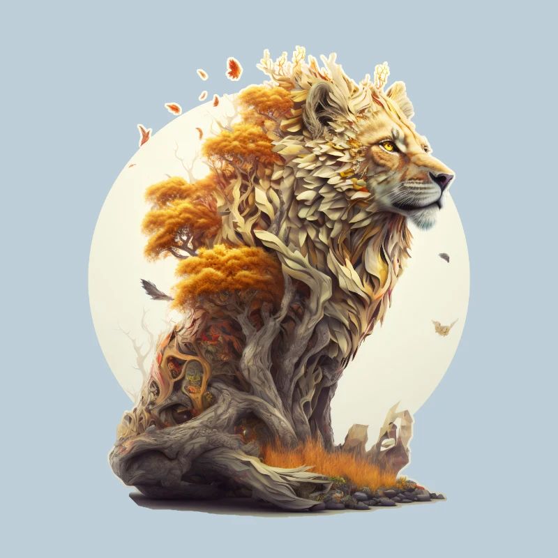 Lion avec corps de savane, design abstrait de lion