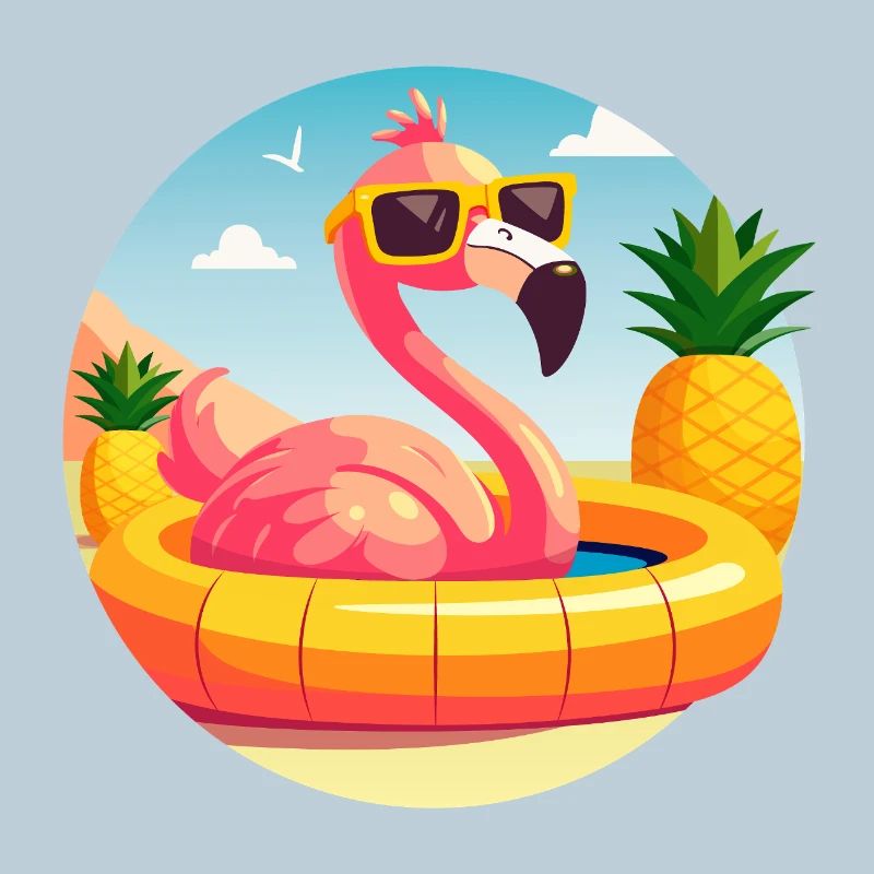 Flamingo and Pineapple Cute Vector Drawing