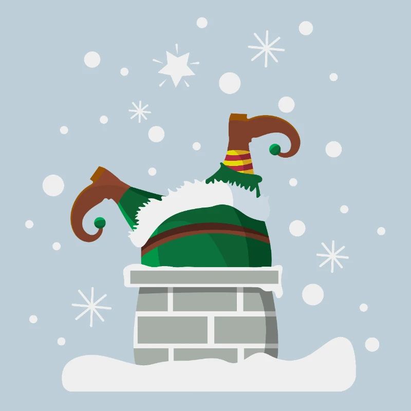 Lutin dans la cheminée humour de Noël