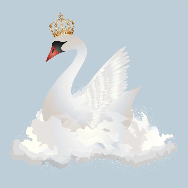 traumhafter Schwan in den Wolken mit einer Krone