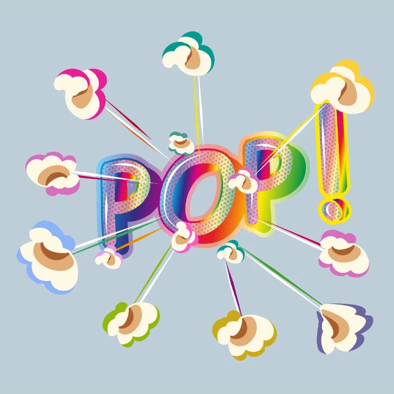 Bright pop typography with colorful popcorn design