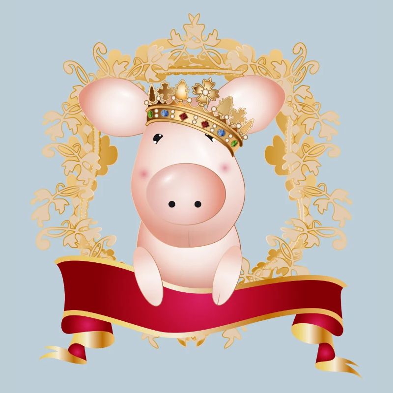 Pig with crown in magnificent frame and banner