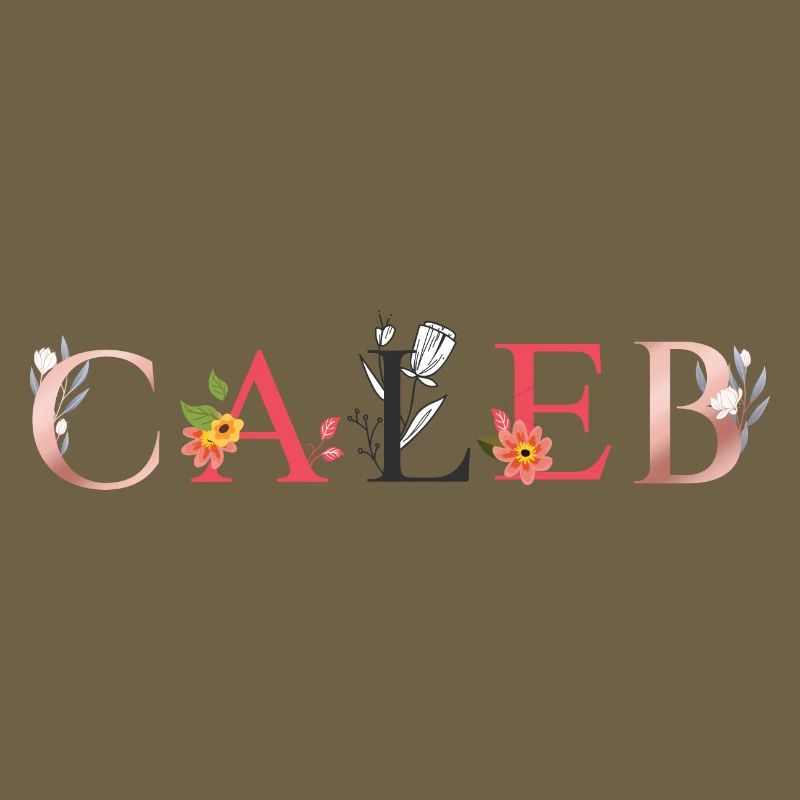 Art du nom CALEB avec fleurs brodées