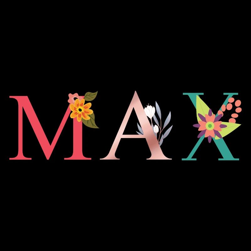 MAX Name Art With Flowers Embroidered