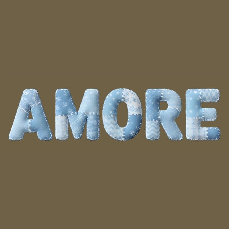 Amore Lettering Patchwork Design Blue