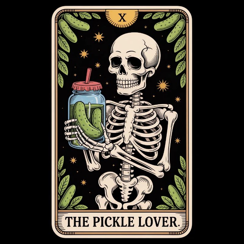 L’amateur de cornichons Squelette Tarot Concombre Humour
