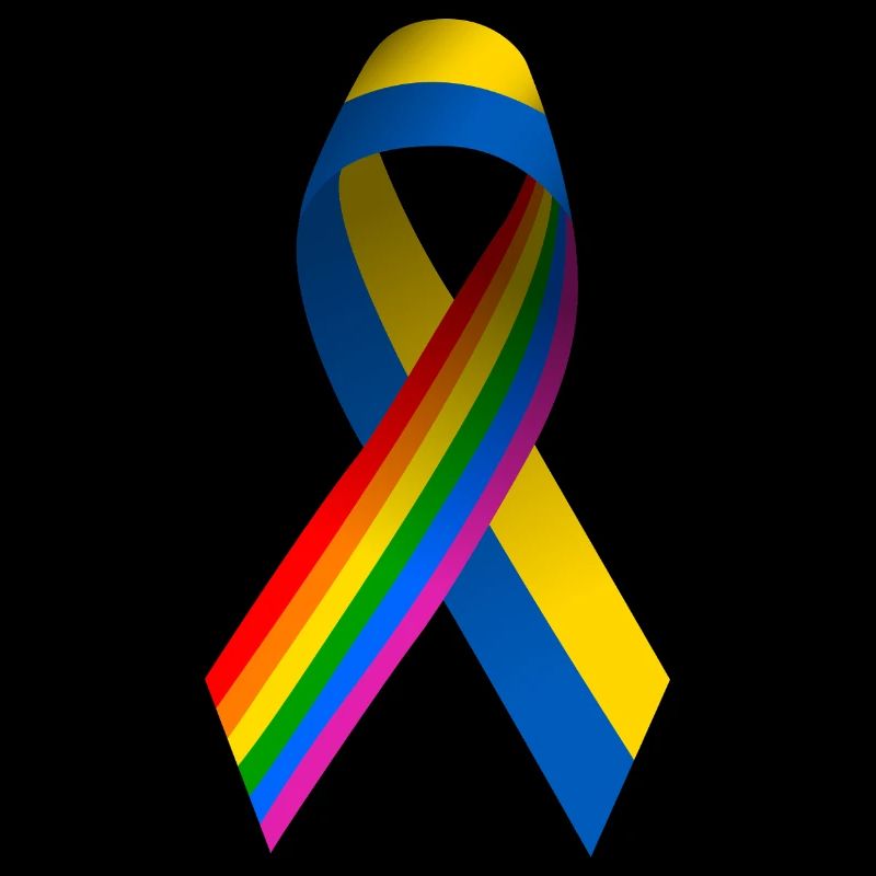 Ukrainische Schleife mit Regenbogenfahne