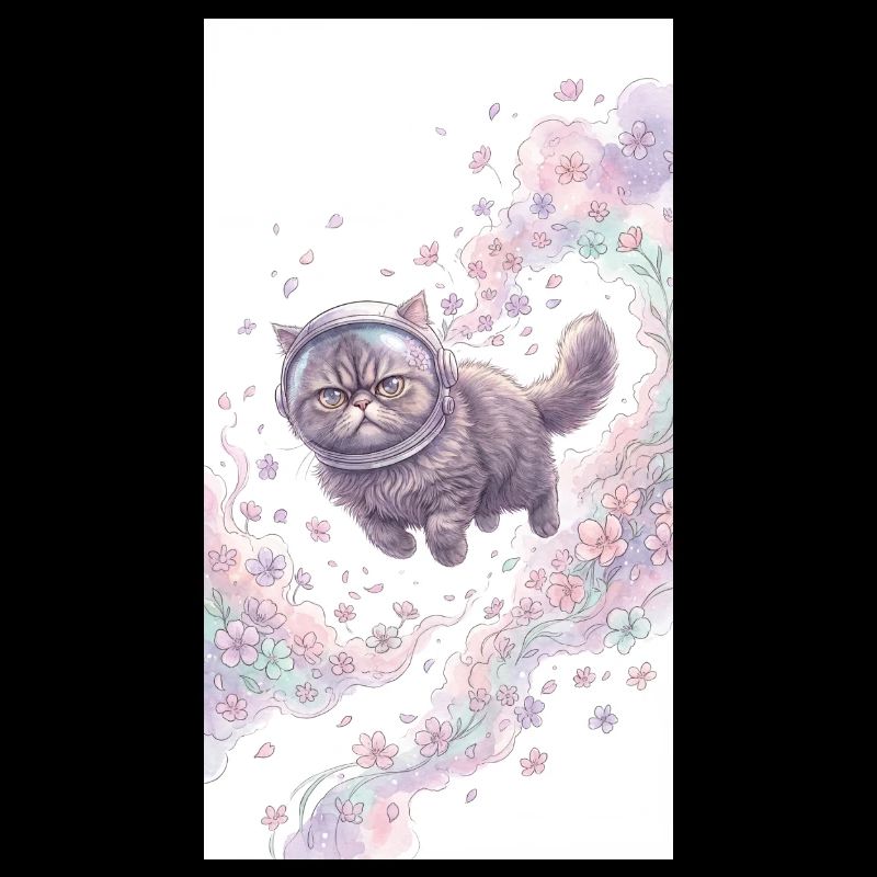 Chat de l’espace dans la magie des fleurs