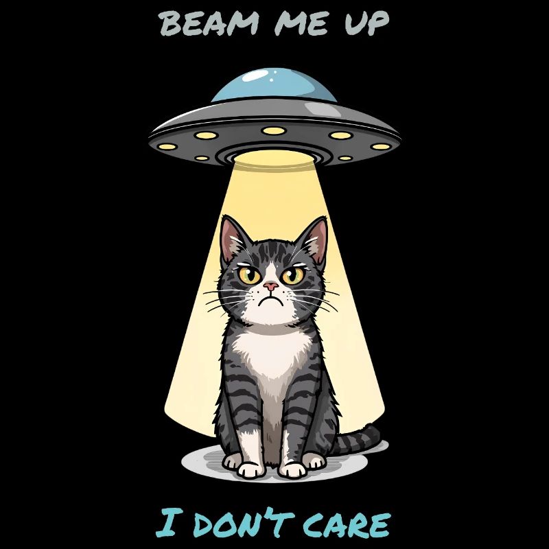 Chat irrité et faisceau OVNI – Mème « Beam Me Up »