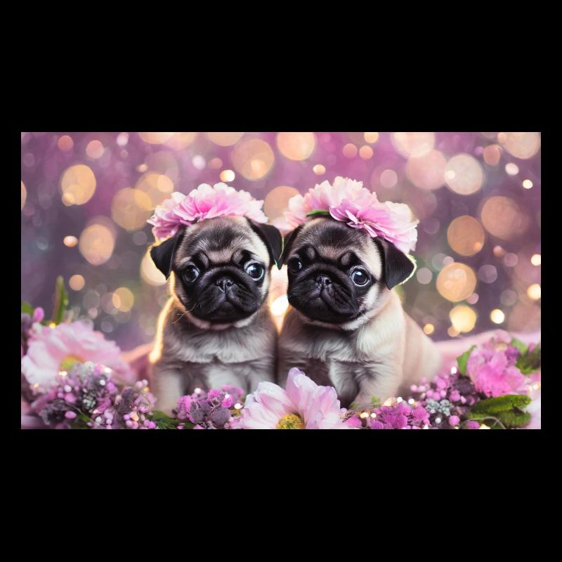 Süße Hundebabys mit Blumenkränzen