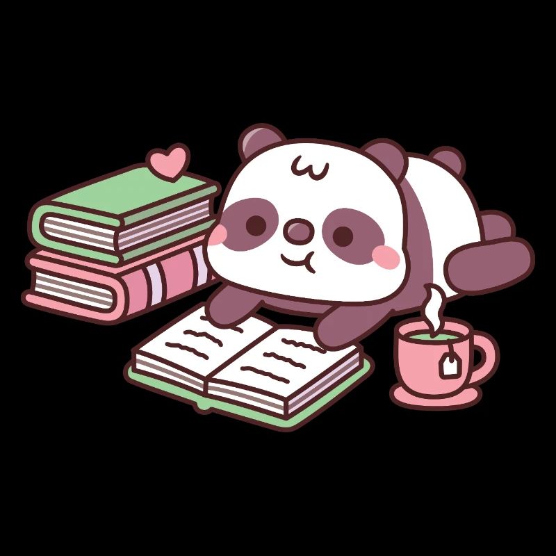 Süßer Pandabär entspannt mit Büchern und Tee