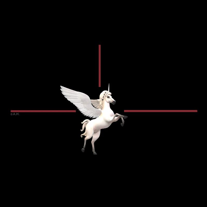 Winged unicorn in front of red lines