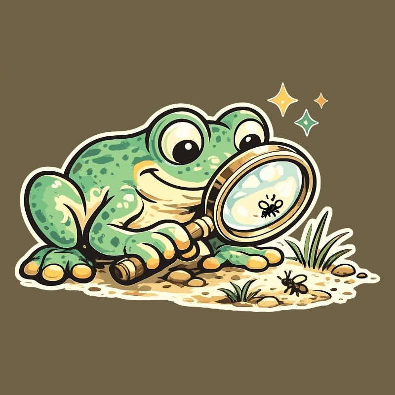 Frosch mit Lupe auf Spurensuche