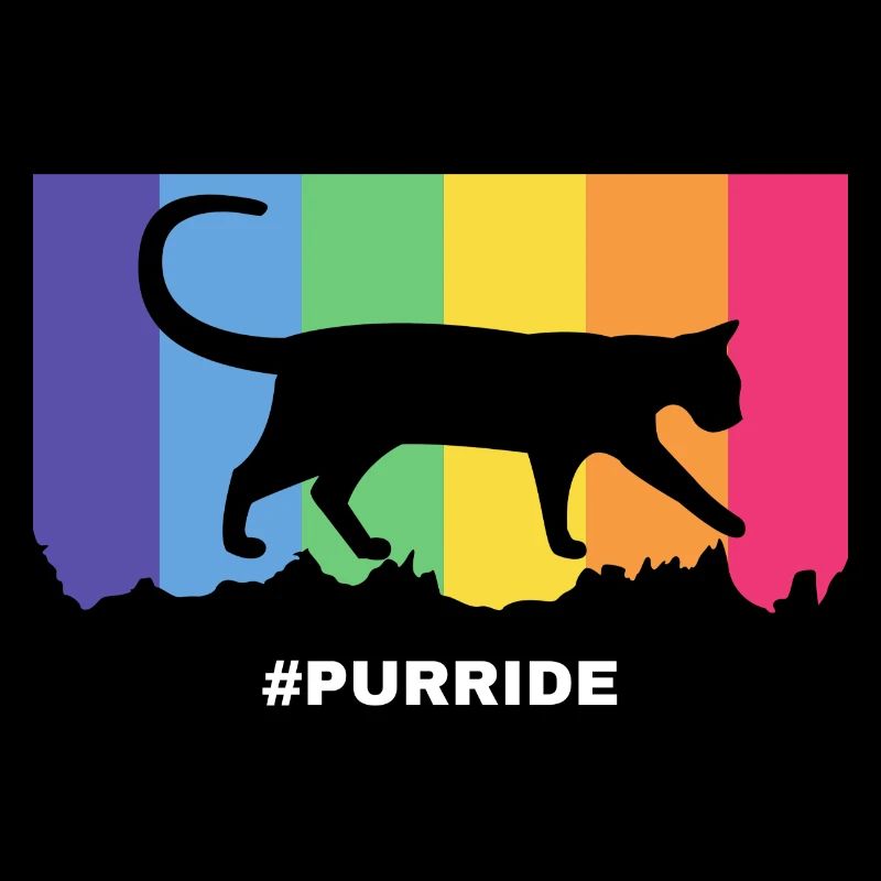 Silhouette de chat Purride sur des rayures arc-en-ciel